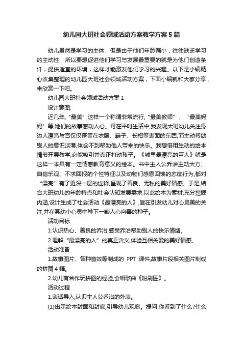 幼儿园大班社会领域活动方案教学方案5篇
