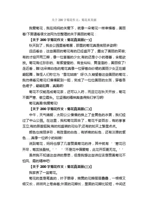 关于200字菊花作文：菊花真美丽_描写植物的作文_