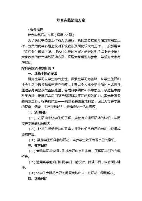 综合实践活动方案
