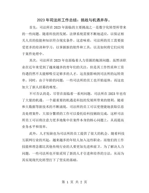 2023年司法所工作总结：挑战与机遇并存