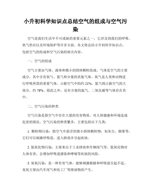 小升初科学知识点总结空气的组成与空气污染