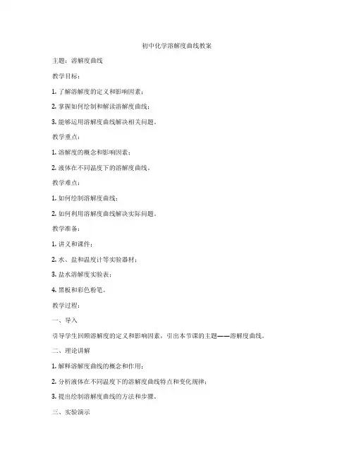 初中化学溶解度曲线教案
