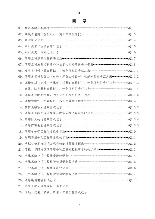 幕墙工程质量验收记录专用表格