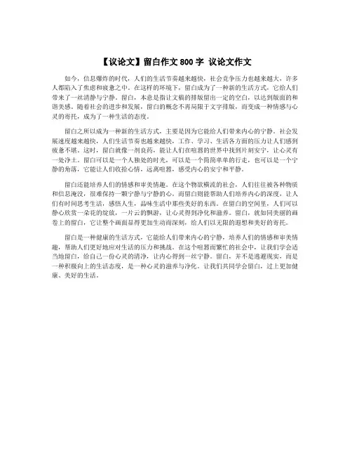 【议论文】留白作文800字 议论文作文 2