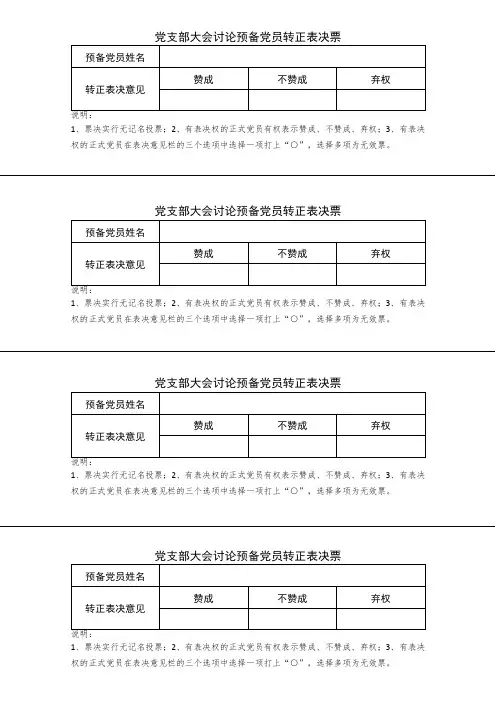 党支部大会讨论预备党员转正表决票【模板】