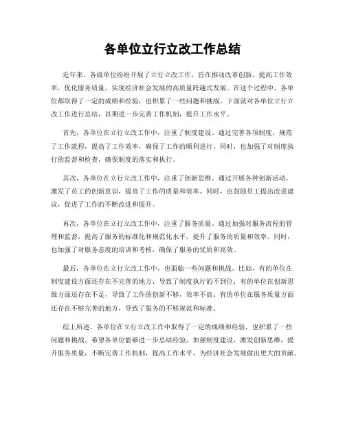 各单位立行立改工作总结