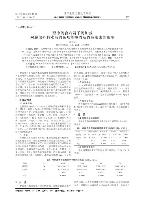 理中汤合六君子汤加减对腹部外科术后胃肠功能障碍及胃肠激素的影响