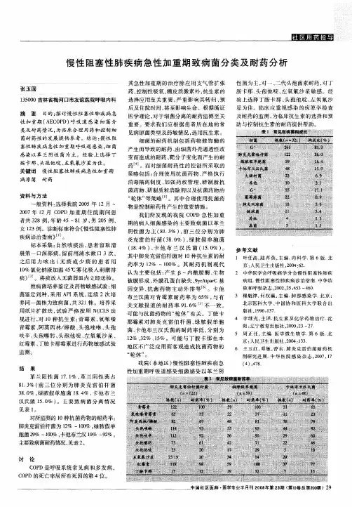 慢性阻塞性肺疾病急性加重期致病菌分类及耐药分析