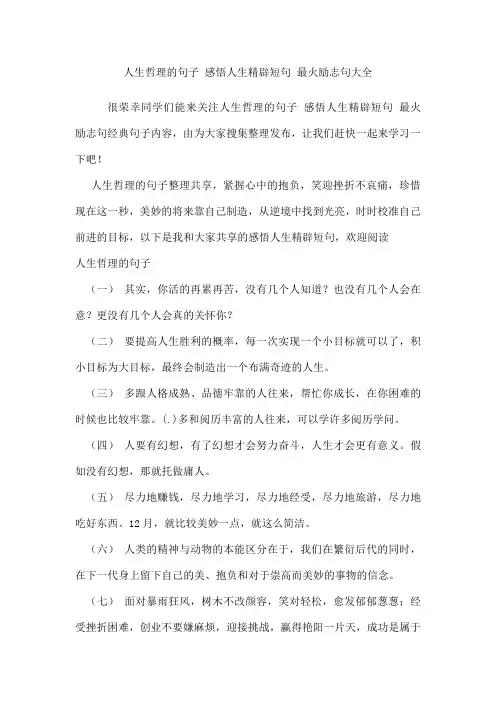 人生哲理的句子 感悟人生精辟短句 最火励志句