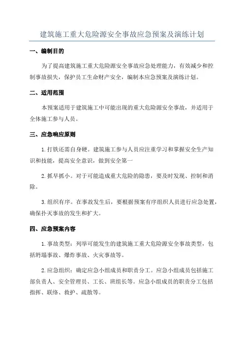建筑施工重大危险源安全事故应急预案及演练计划