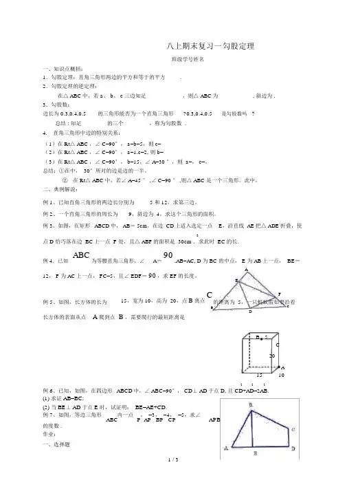 北师大版数学八年级上册第一章勾股定理复习学案