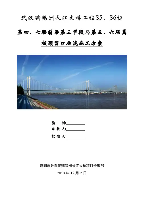 鹦鹉洲S5、S6标第四、七联箱梁第三节段与第五、六联翼板预留口后浇施工方案