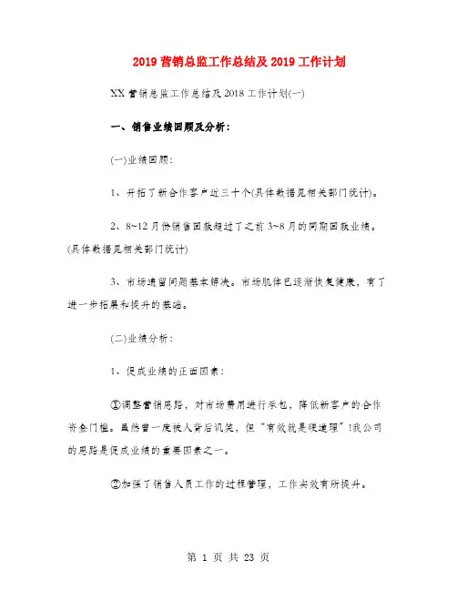 2018营销总监工作总结及2019工作计划