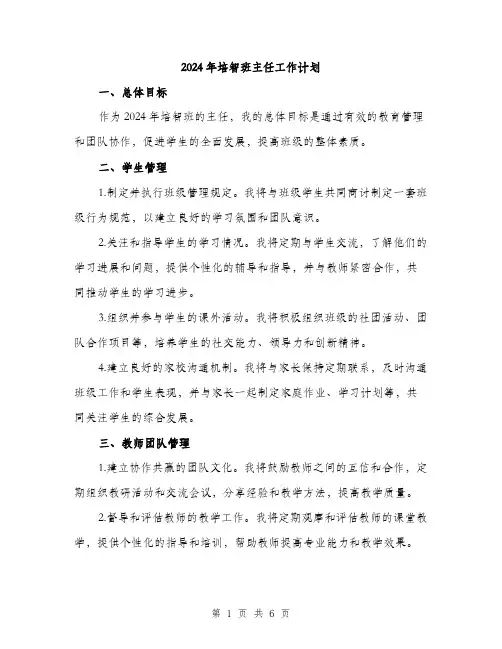 2024年培智班主任工作计划(2篇)
