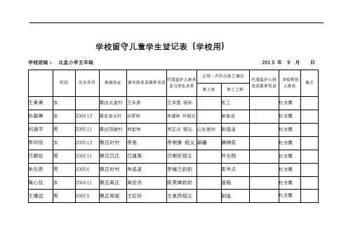 学校留守儿童学生登记表