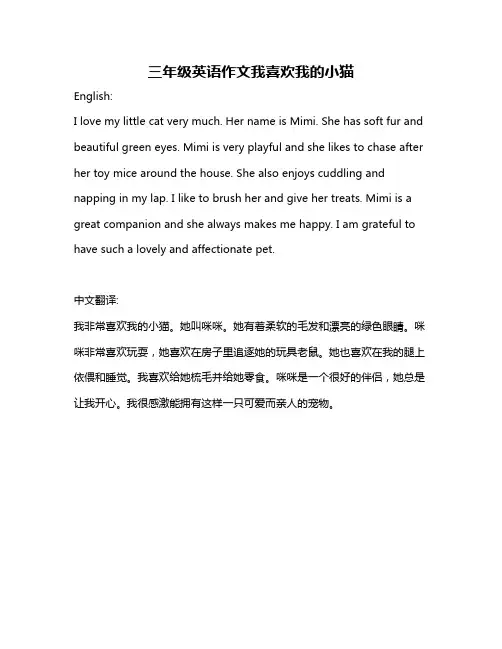 三年级英语作文我喜欢我的小猫