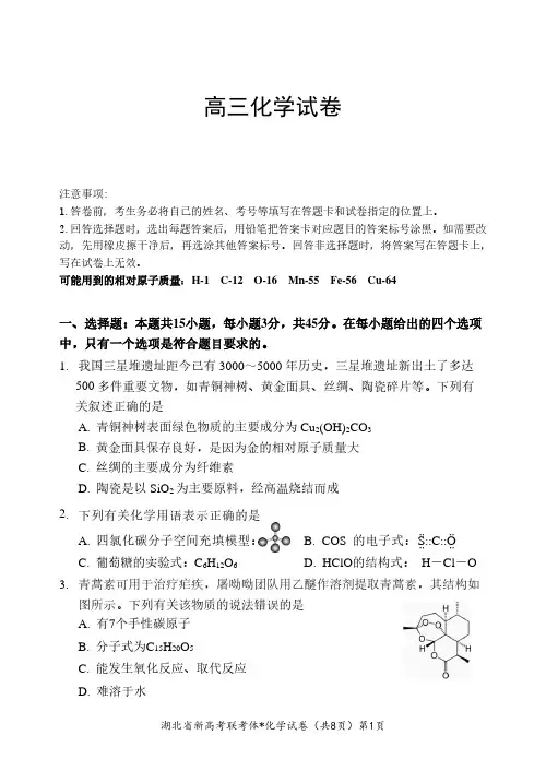 2023湖北新高考化学适应试题及答案