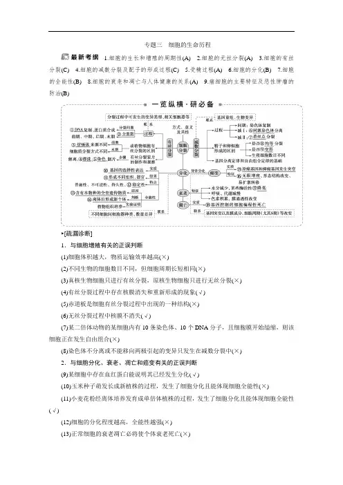 2020江苏高考生物二轮讲义：3 专题三 细胞的生命历程 Word版含解析