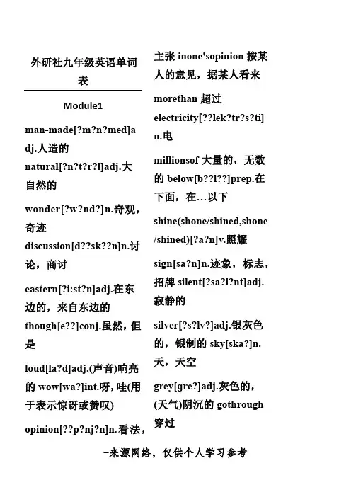 外研社九年级英语单词表