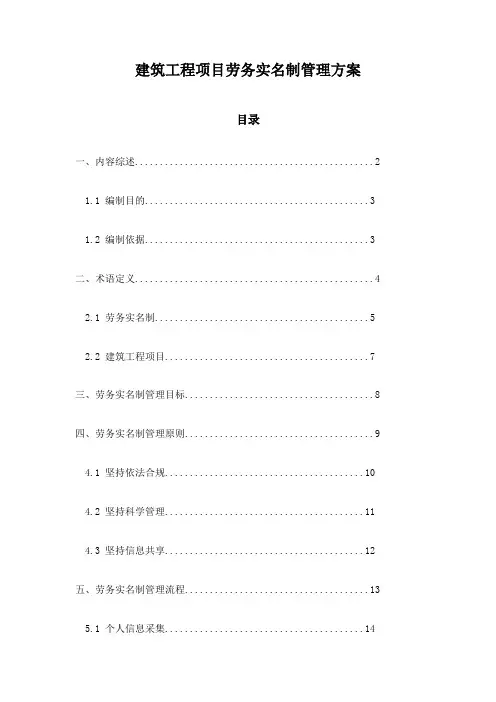 建筑工程项目劳务实名制管理方案