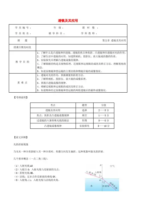 八年级物理上册第五章透镜及其应用知识点复习教案新版新人教版