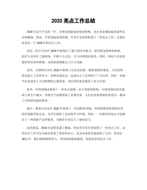 2020亮点工作总结