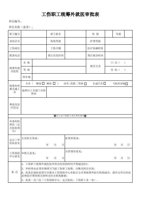 工伤职工统筹外就医审批表