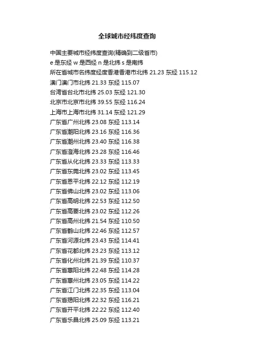 全球城市经纬度查询