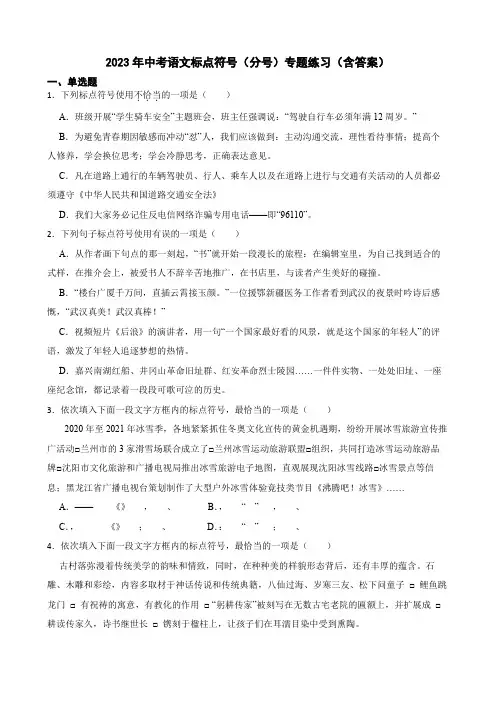 2023年中考语文标点符号(分号)专题练习(含答案)