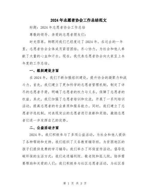 2024年志愿者协会工作总结范文
