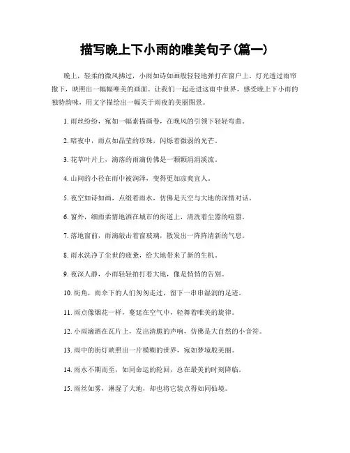 描写晚上下小雨的唯美句子(精选合集2篇)