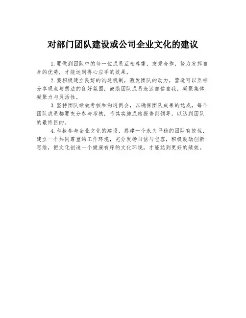对部门团队建设或公司企业文化的建议