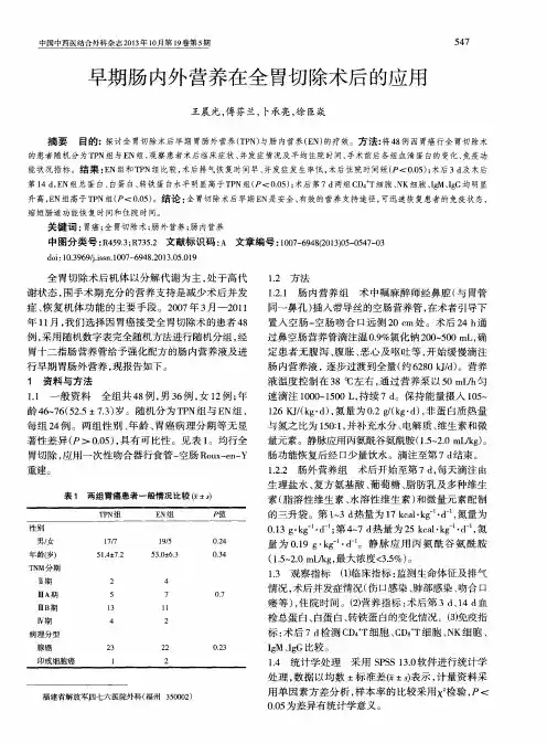 早期肠内外营养在全胃切除术后的应用