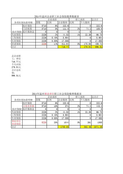社保明细表(2014) 企业与事业社保明细表(个人及企业部分)