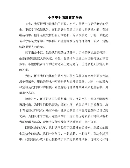 小学毕业班组鉴定评语