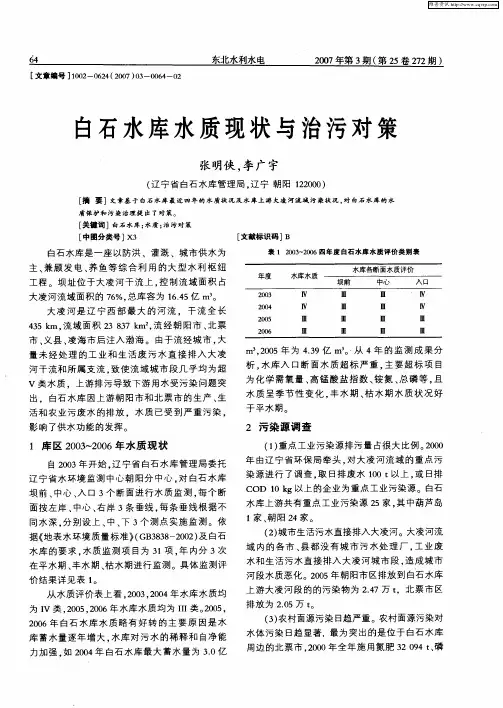 白石水库水质现状与治污对策