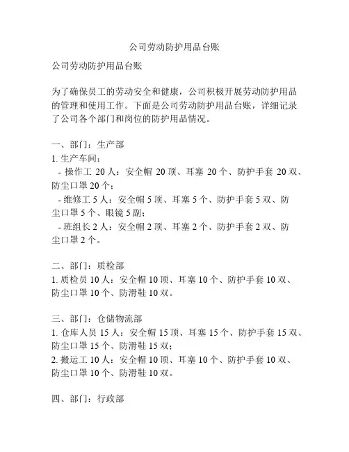 公司劳动防护用品台账