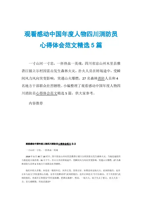 观看感动中国年度人物四川消防员心得体会范文精选5篇