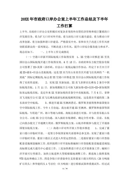 2019年市政府口岸办公室上半年工作总结及下半年工作打算