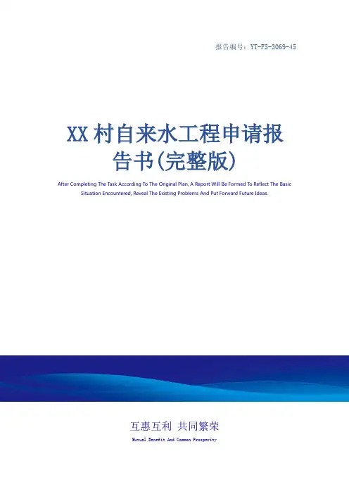XX村自来水工程申请报告书(完整版)
