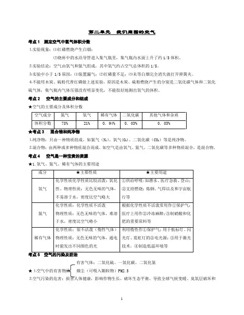 人教版九年级化学第二章我们周围的空气讲义