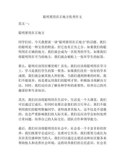 聪明要用在正地方优秀作文