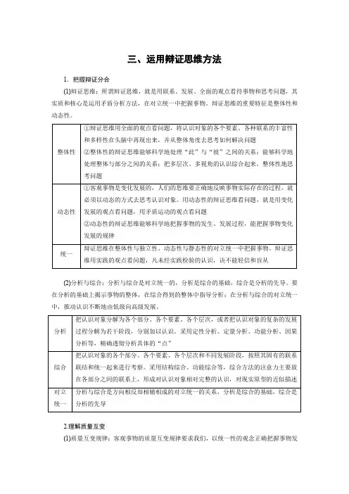 2024届高考政治部编版一轮复习(江苏专用)考点速记选择性必修3三运用辩证思维方法