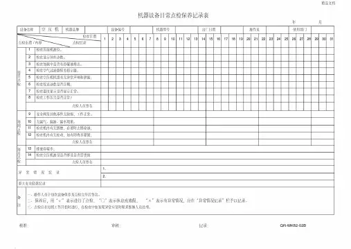 机械设备日常点检表模板