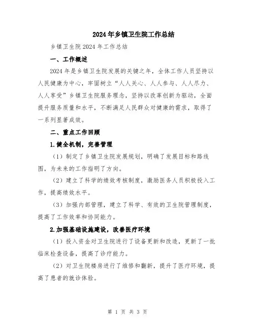 2024年乡镇卫生院工作总结