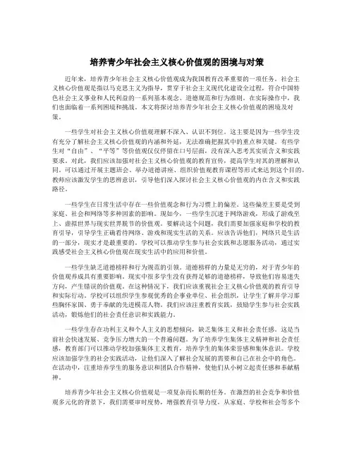 培养青少年社会主义核心价值观的困境与对策