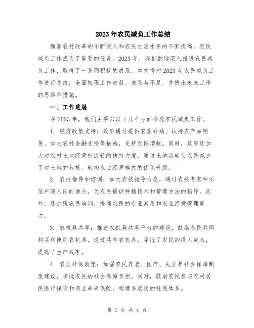 2023年农民减负工作总结