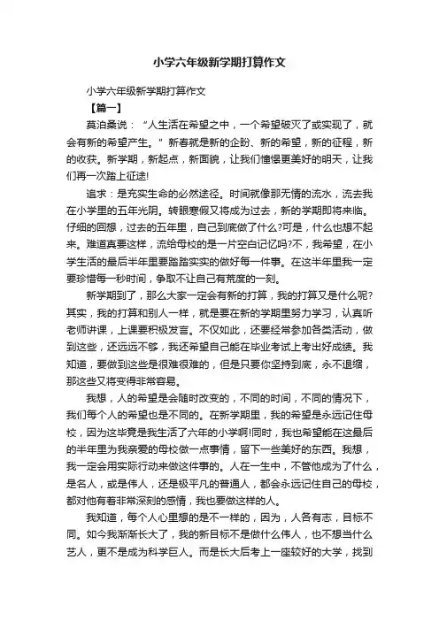 小学六年级新学期打算作文