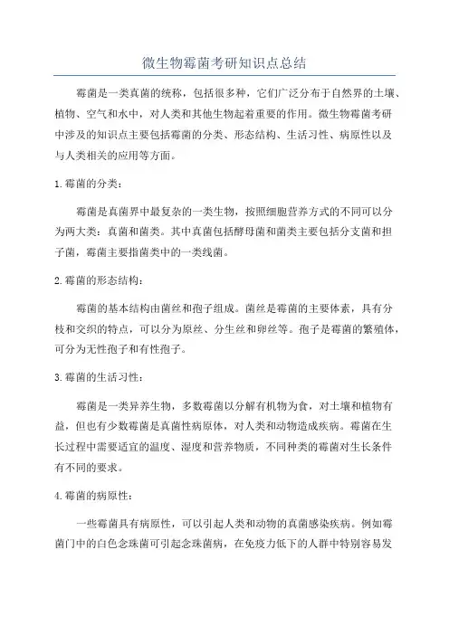 微生物霉菌考研知识点总结