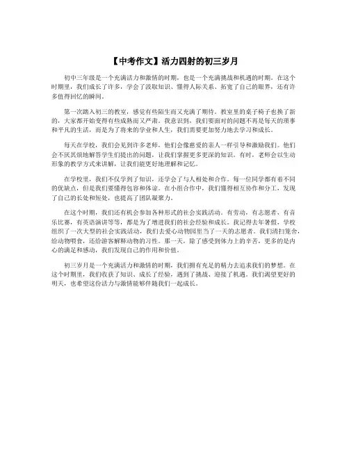 【中考作文】活力四射的初三岁月